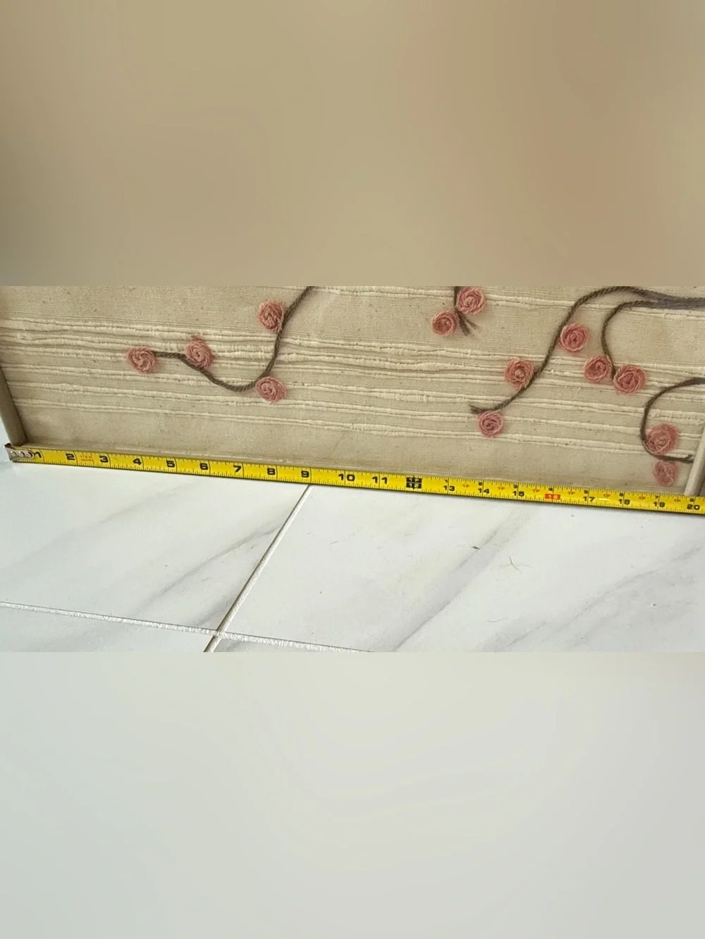 VTG 70s Framed Yarn Art 3D Pink Floral Fiber Art MCM Boho Decor 21